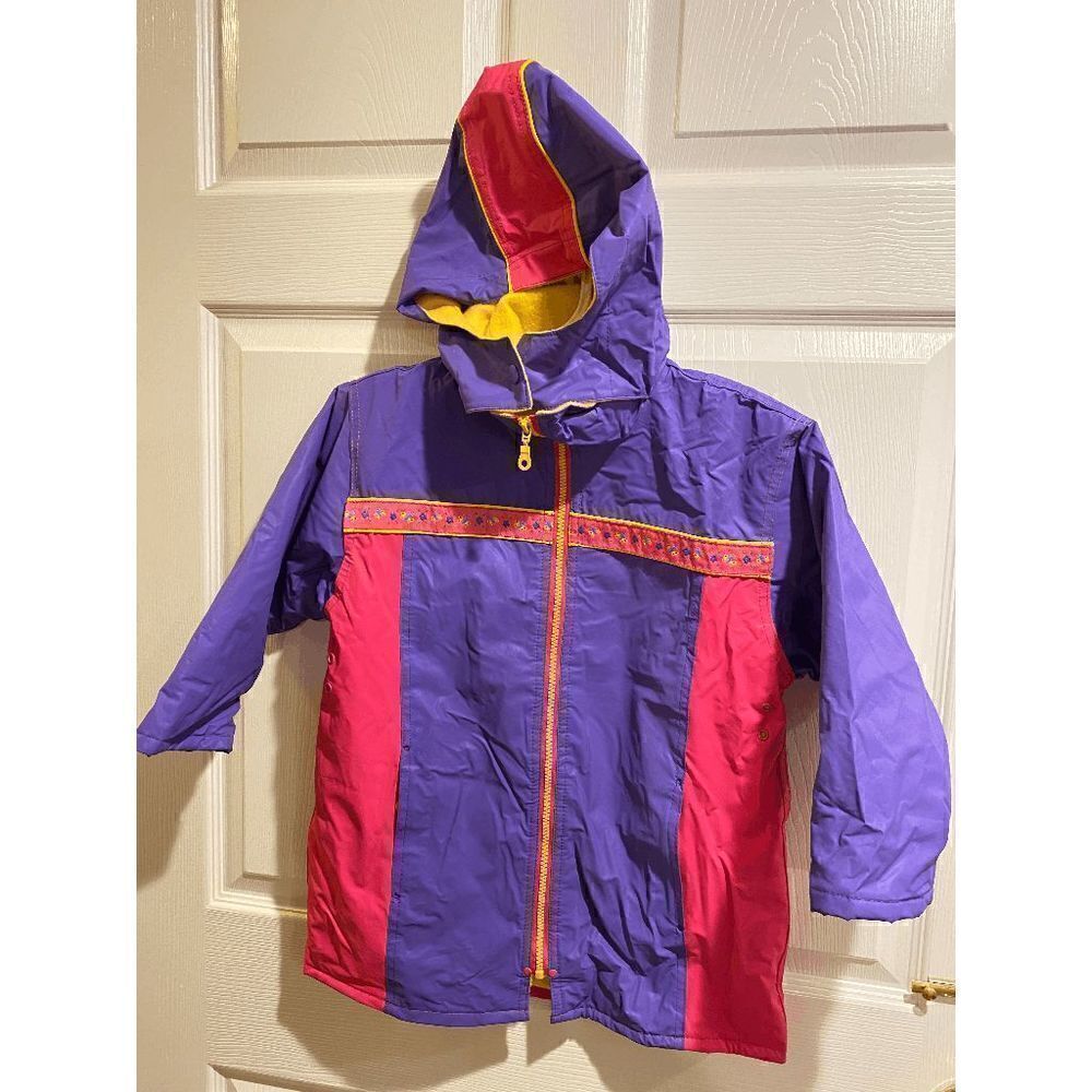 Wippette Kids Removable Hood Zip up Windbreaker Jacket Purple Pink Sz 5/6